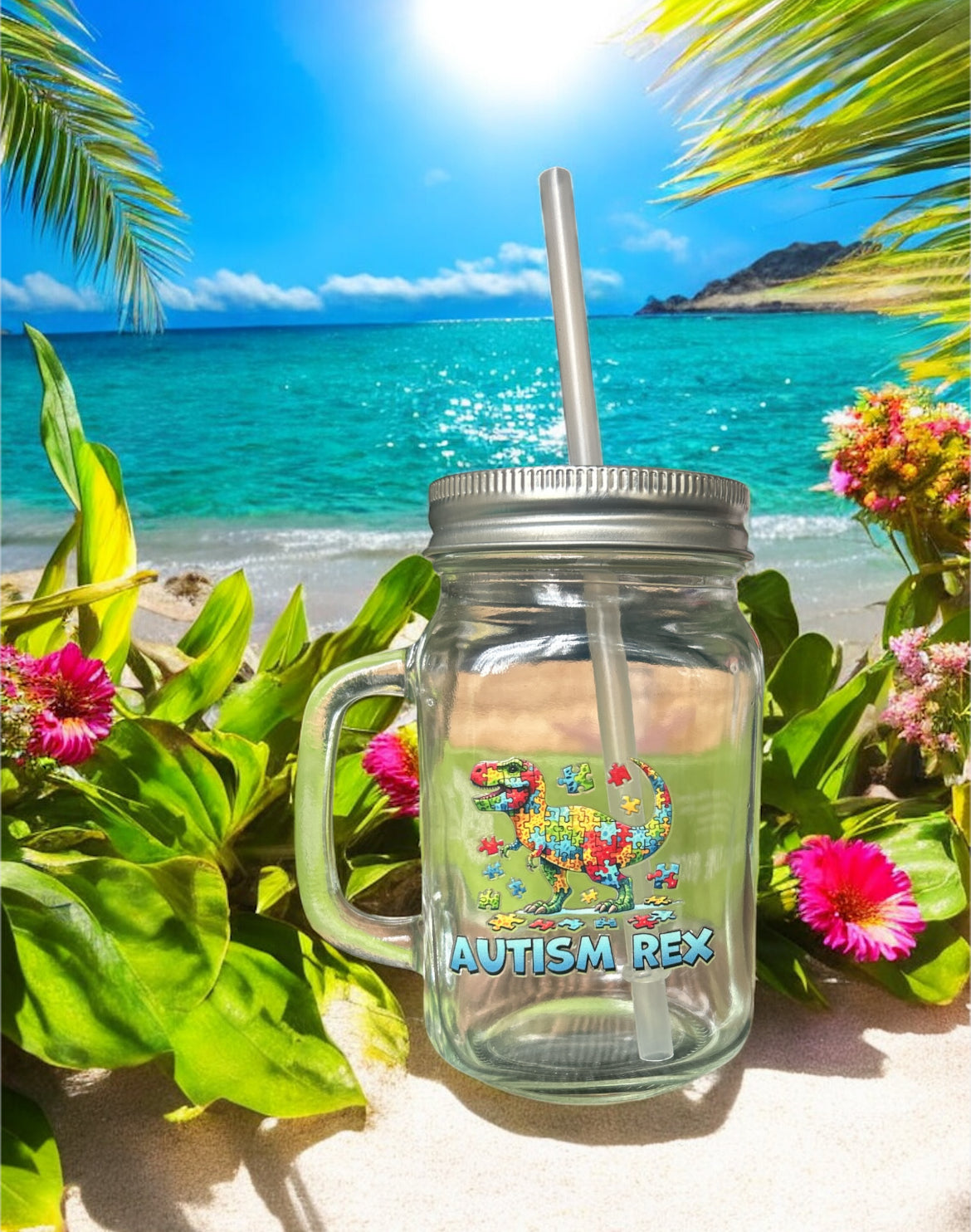 Autism Awareness Themed Mason Jar