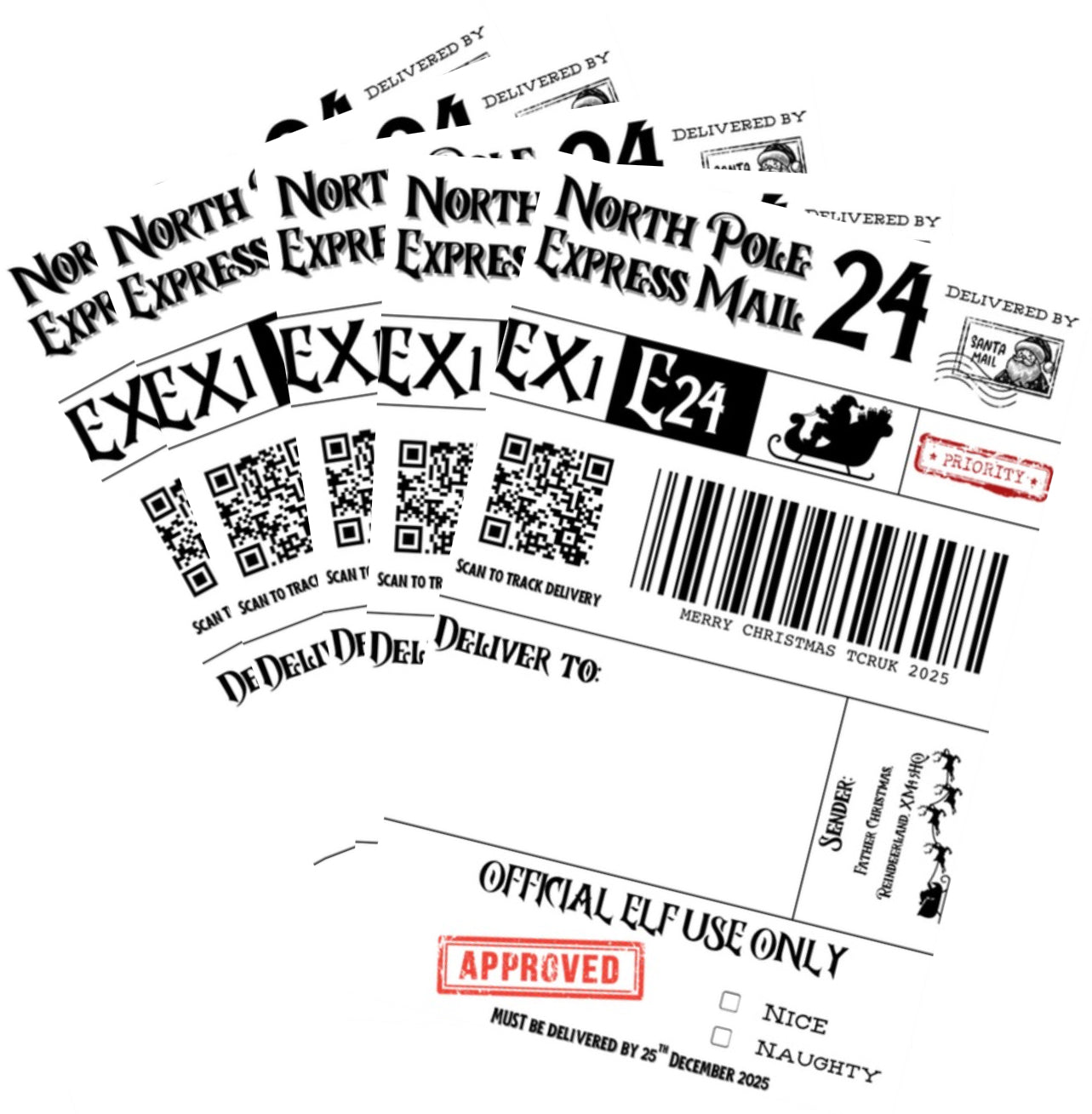 North Pole Express Mail Labels - 5 Pack
