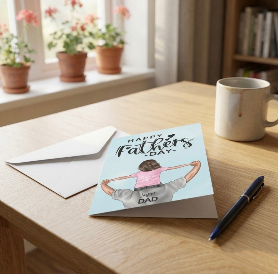 Fathers Day Card - Super dad/Daughter (Brunette)