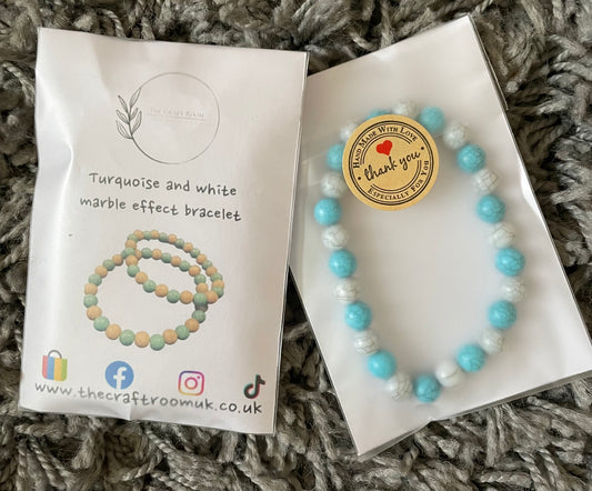 Turquoise and White Marble Effect Bracelet