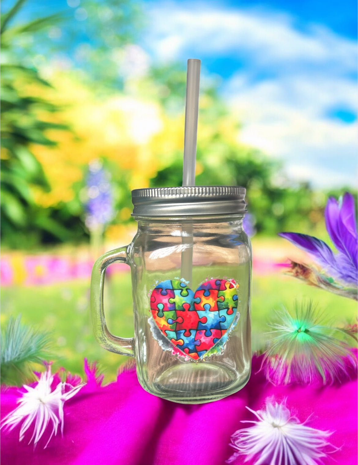 Autism Awareness Themed Mason Jar
