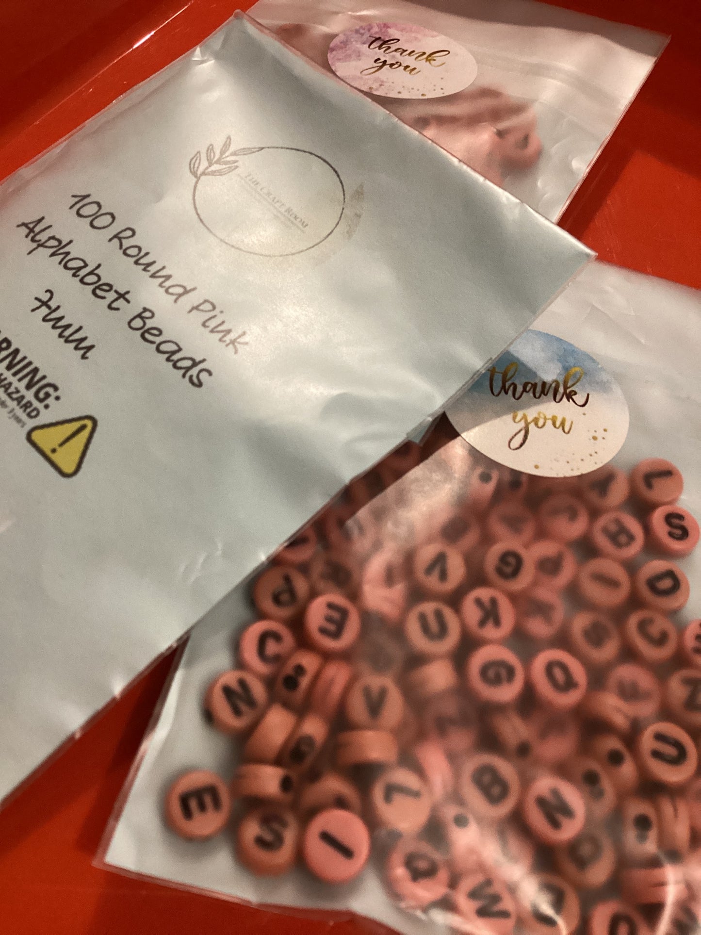 Round Pink Alphabet Beads - The Craft Room UK