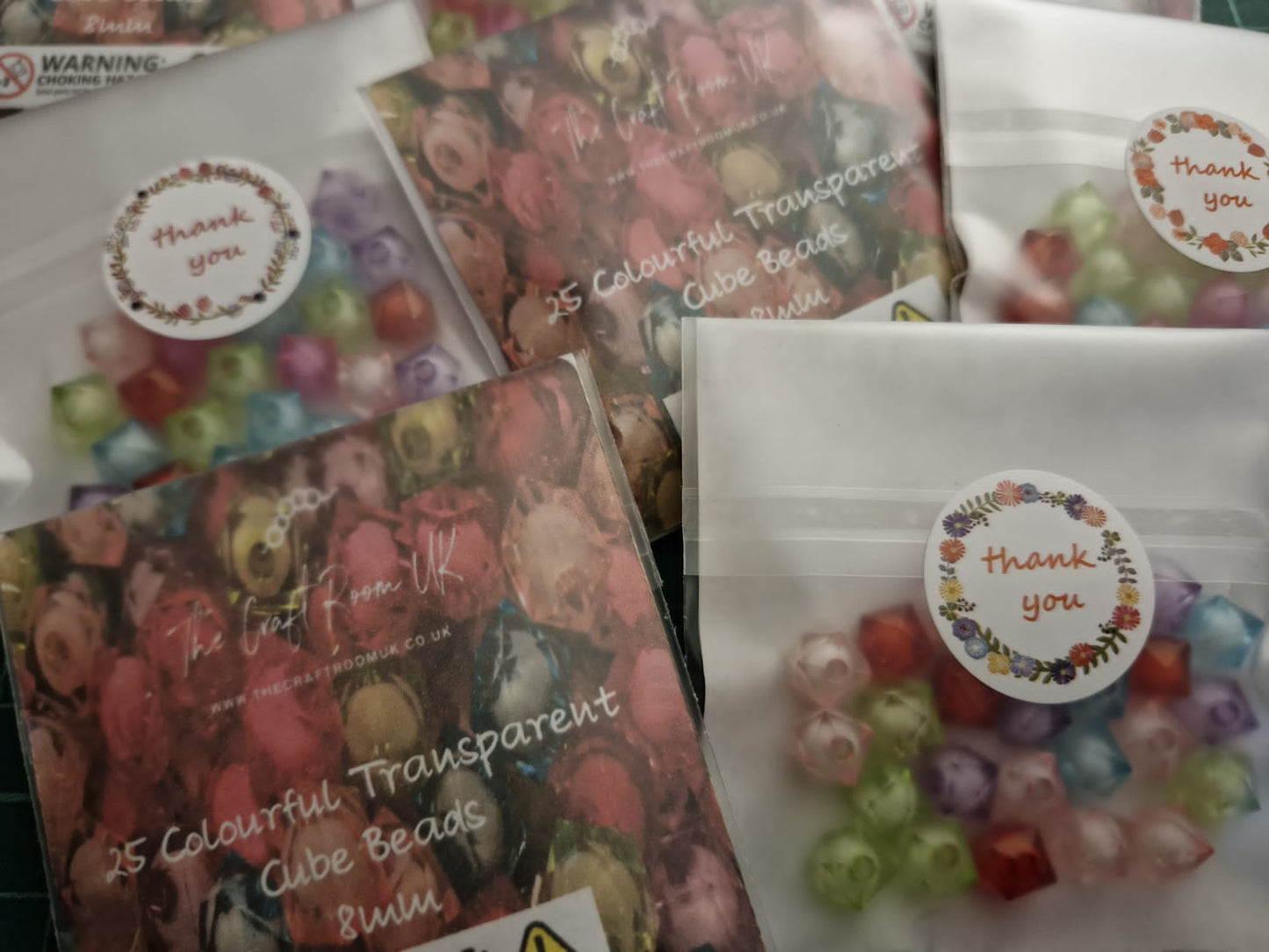 Colourful Transparent Cube Beads
