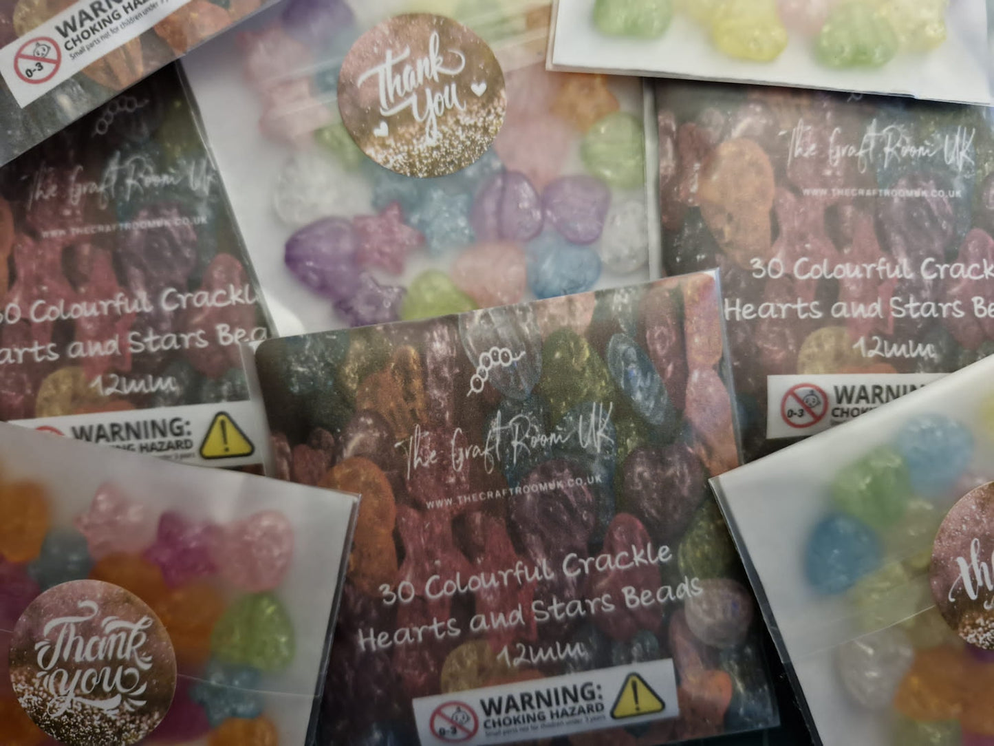 Colourful Crackle Hearts and Stars Beads