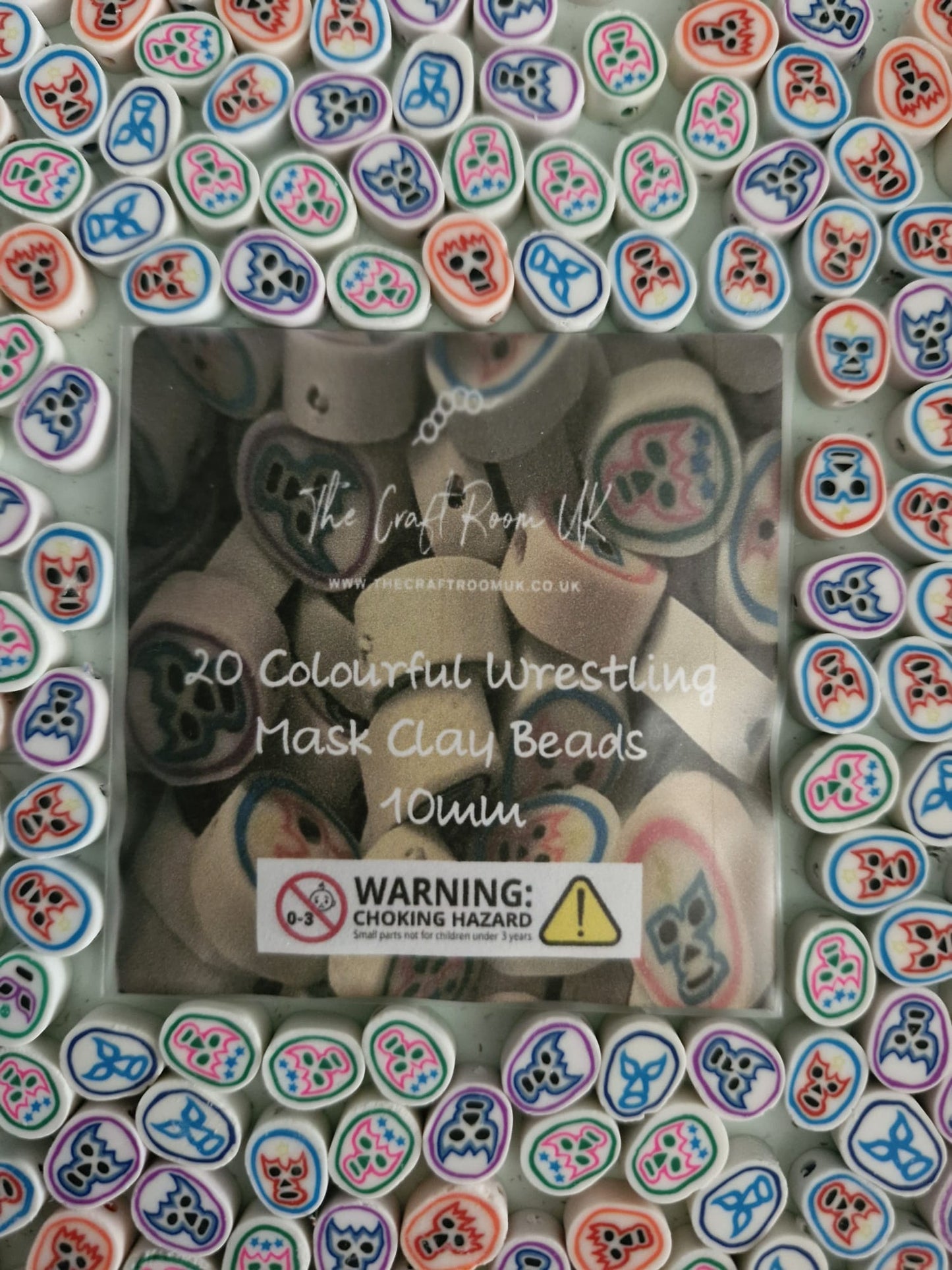 Colourful Wrestling Mask Clay Beads