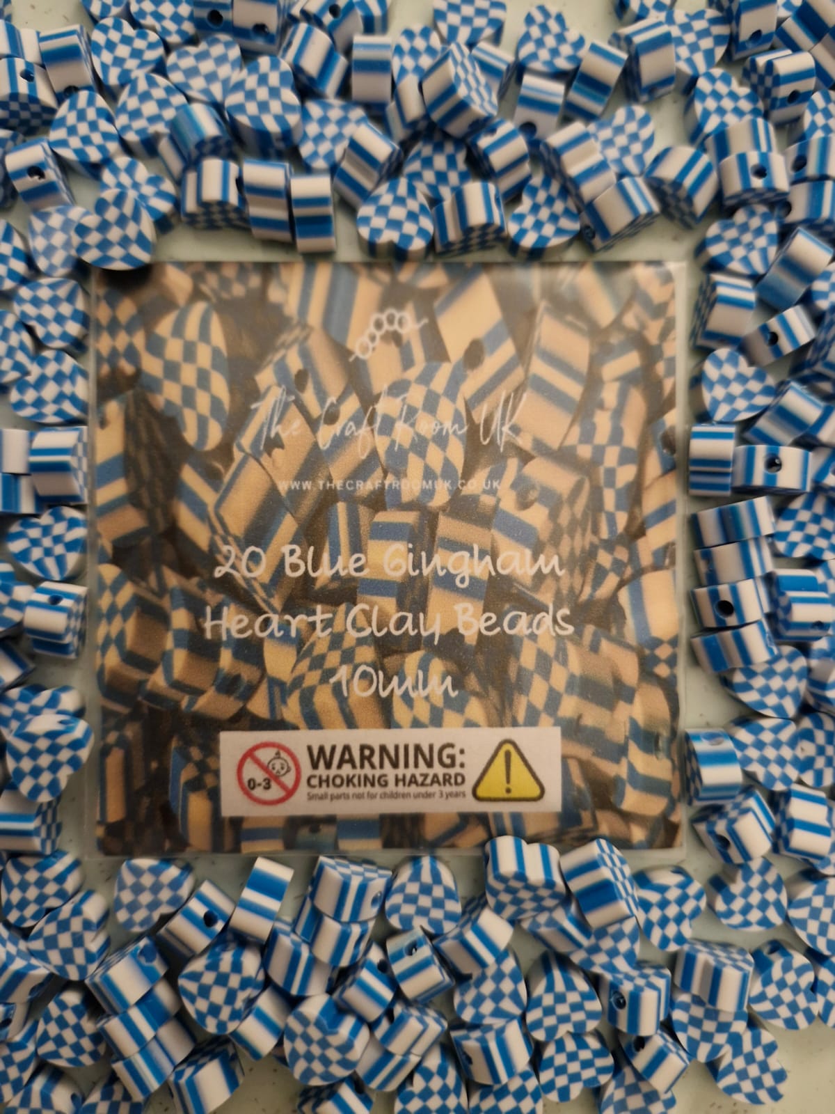 Gingham Heart Polymer Clay Beads