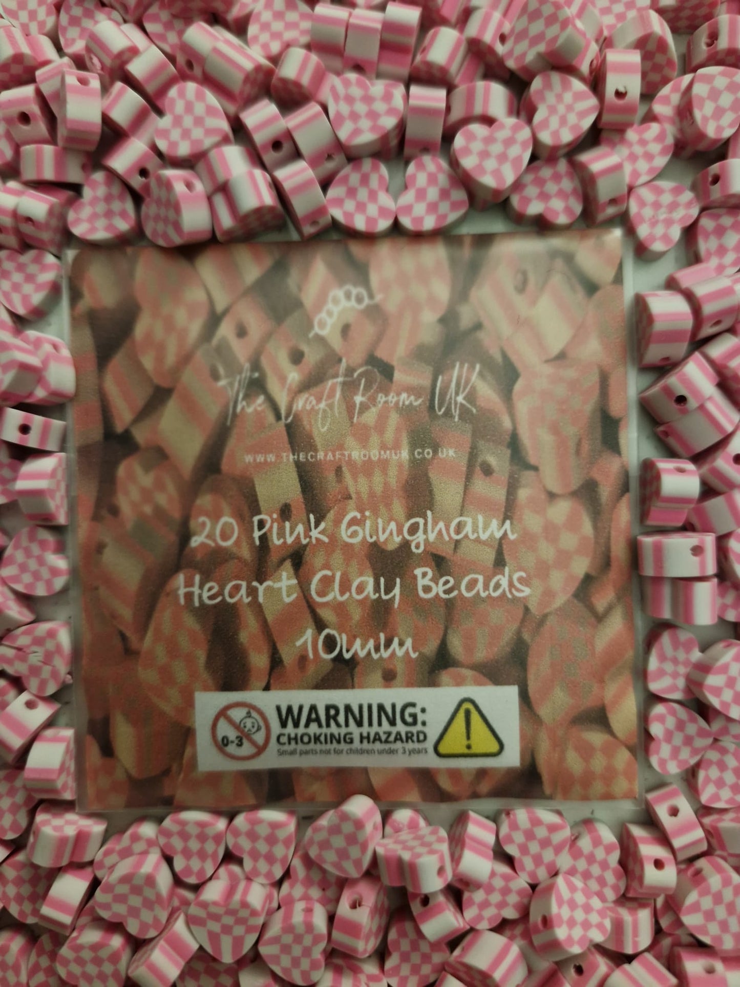 Gingham Heart Polymer Clay Beads