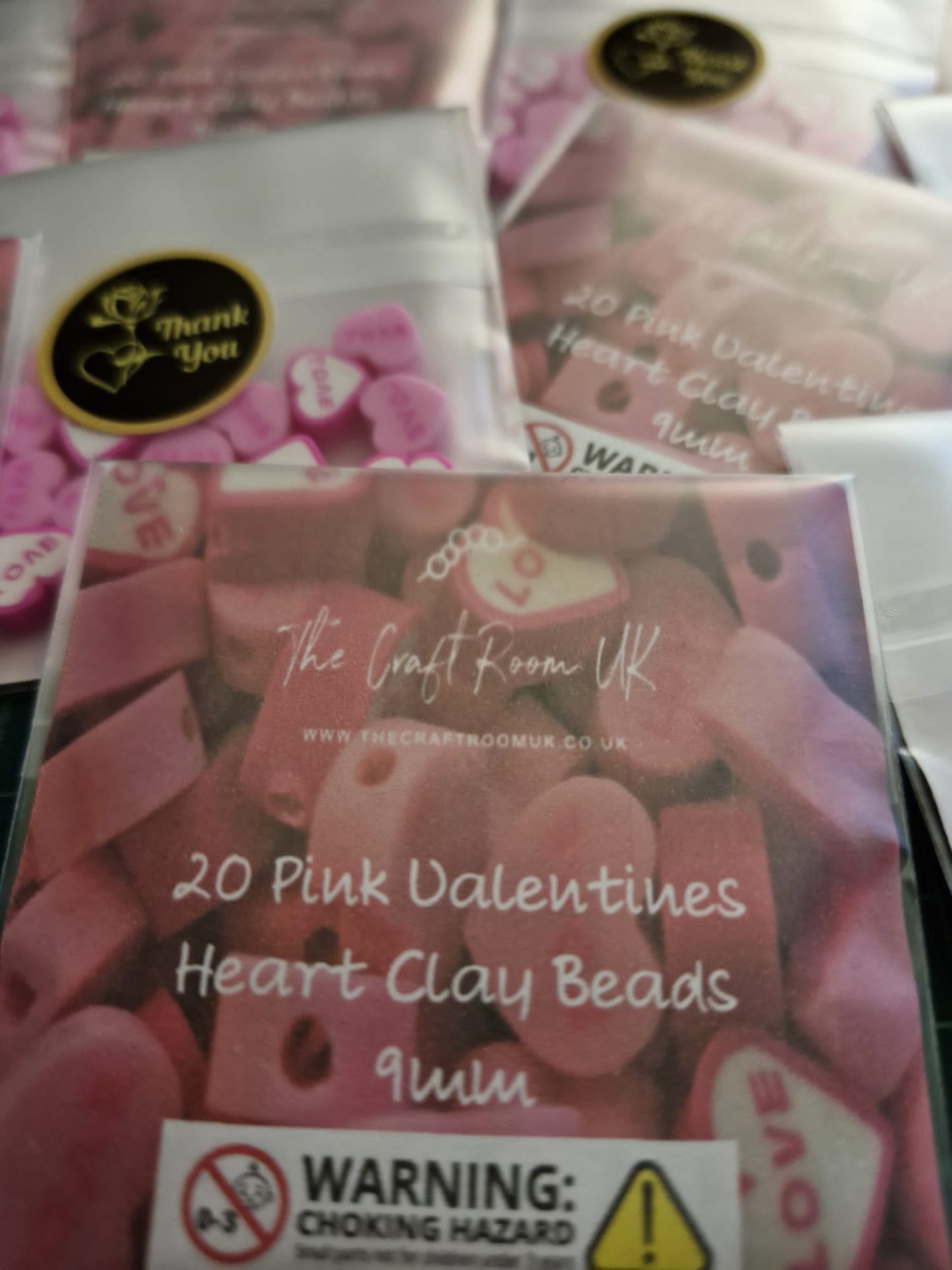 Pink Valentines Heart Polymer Clay Beads