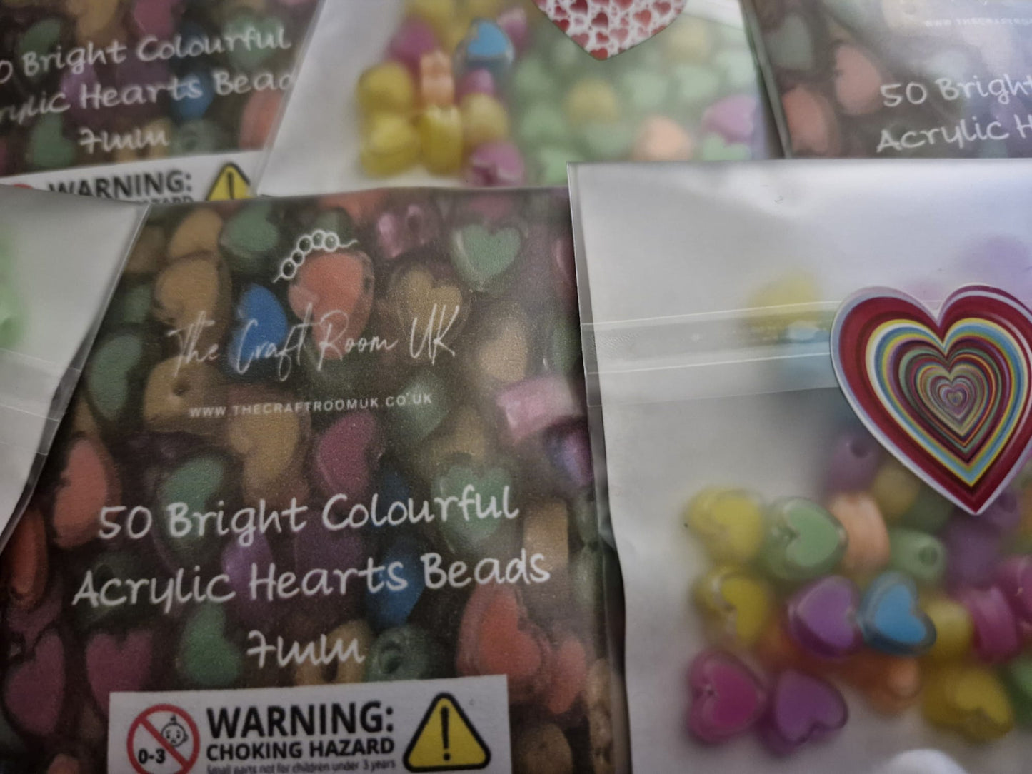 Bright Colourful Acrylic Heart Beads