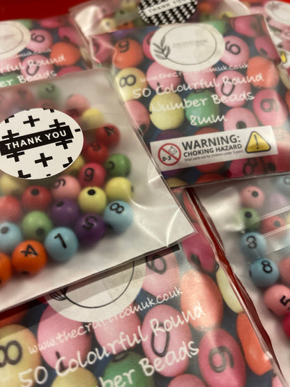 Colourful Round Number Beads - The Craft Room UK