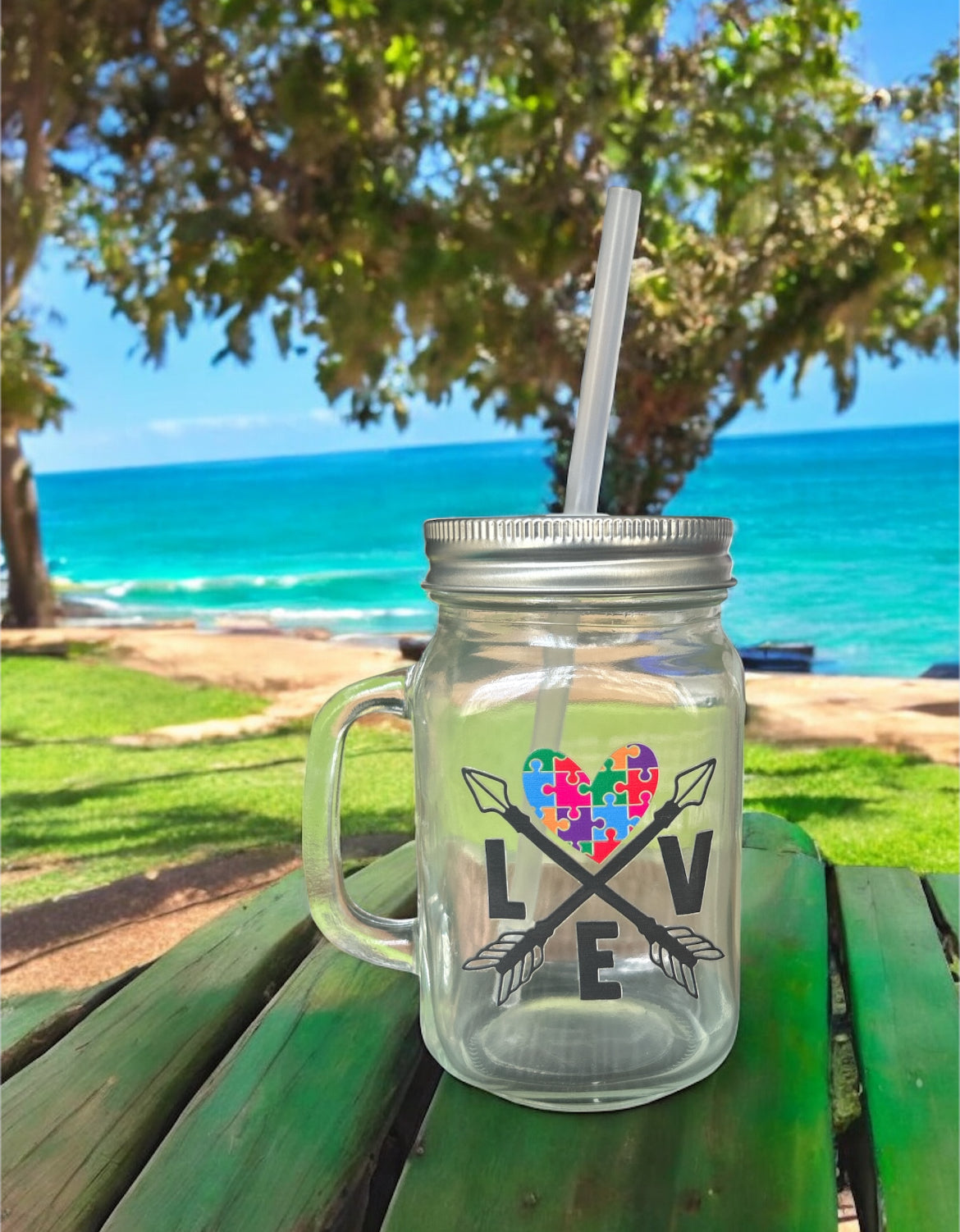 Autism Awareness Themed Mason Jar