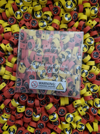 Red and Yellow Superhero Polymer Clay Beads