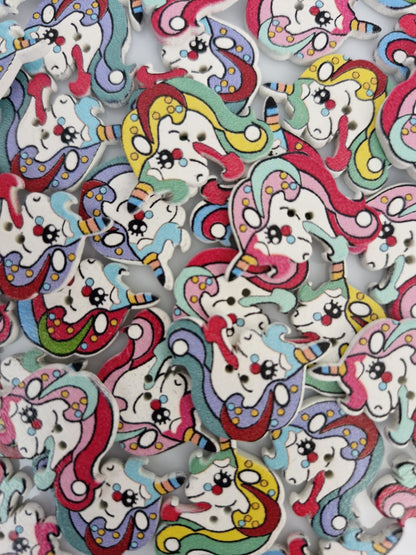 Colourful Wooden Unicorn Buttons