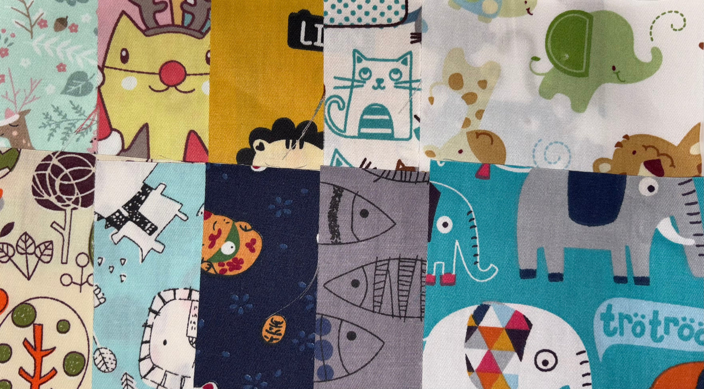 10 Kids Fabric Fat Quarter Squares