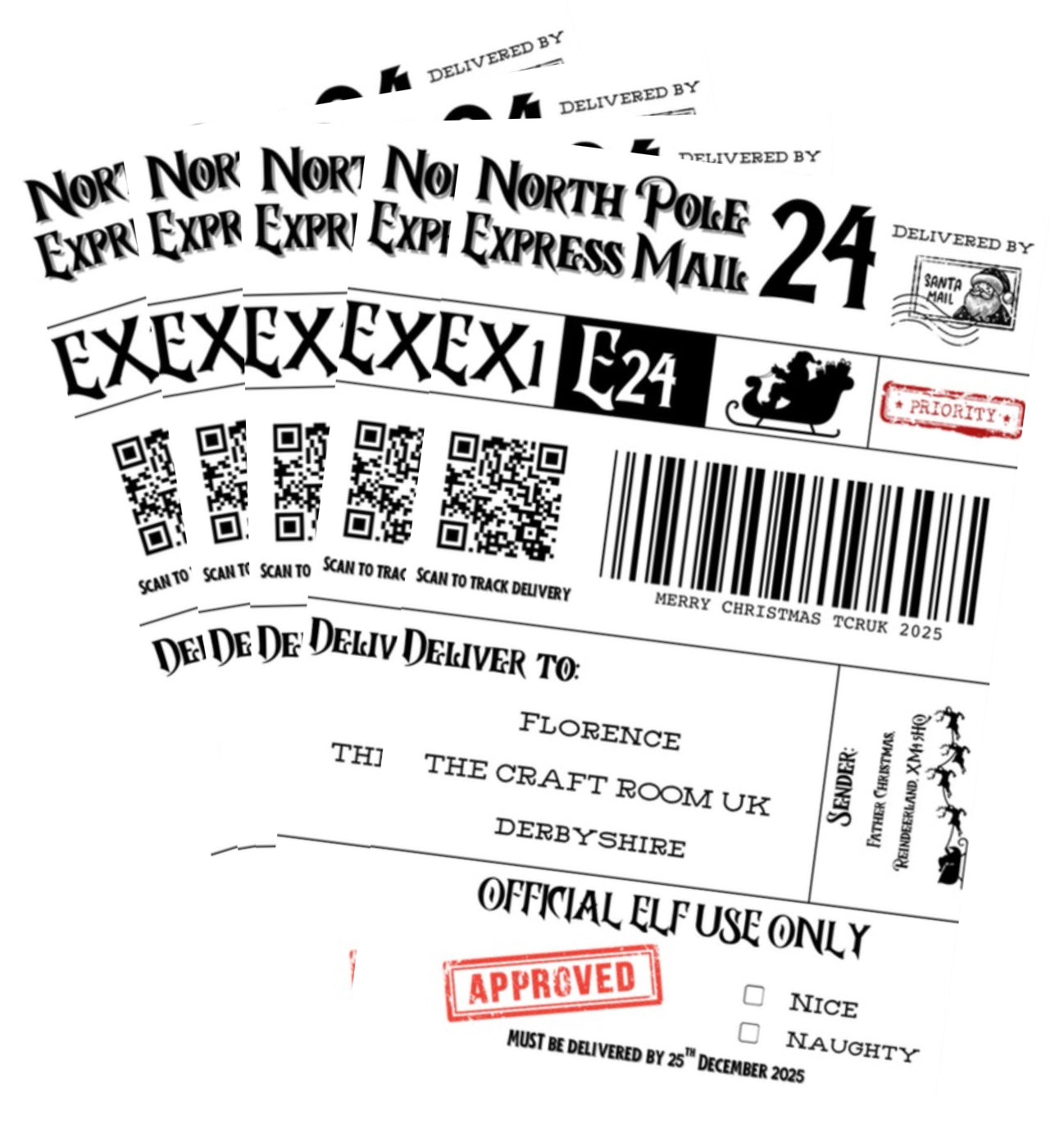 North Pole Express Mail Labels - 5 Pack