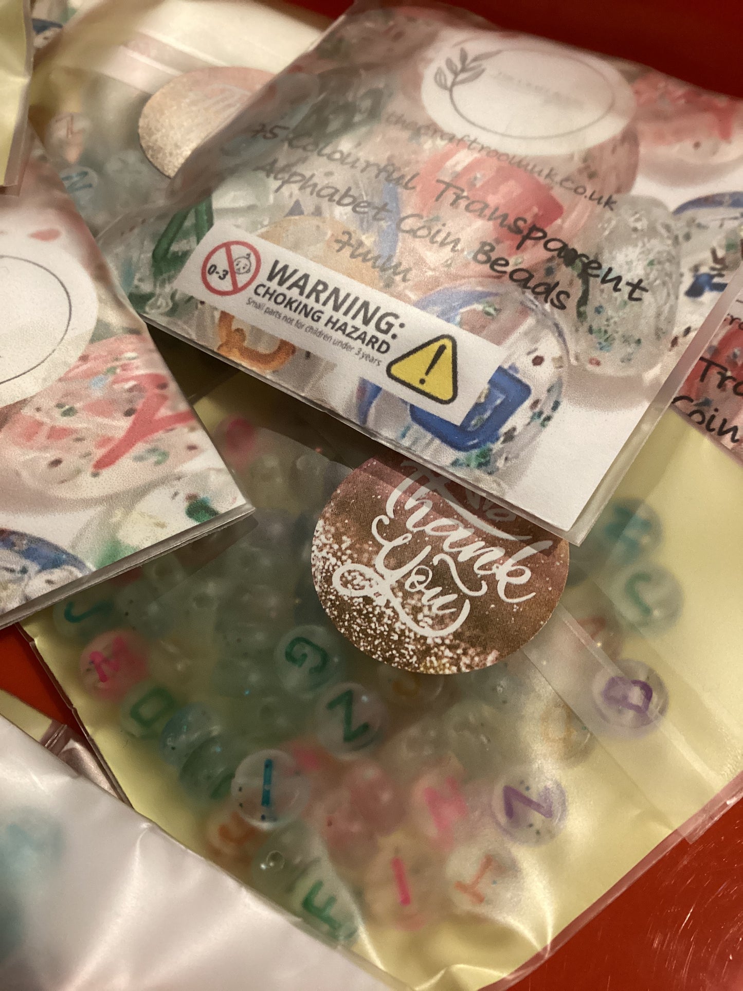 Glittery Colourful Transparent Coin Alphabet Beads - The Craft Room UK