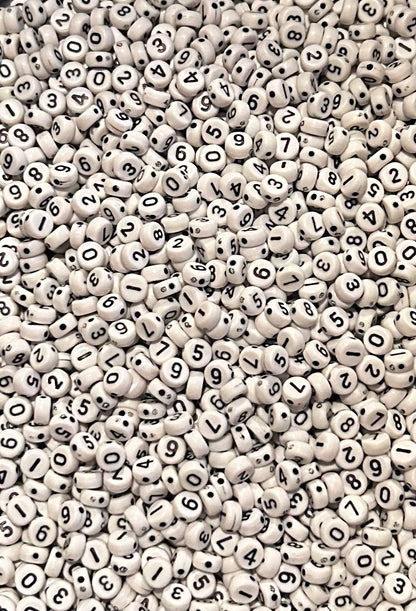 White Number Coin Beads