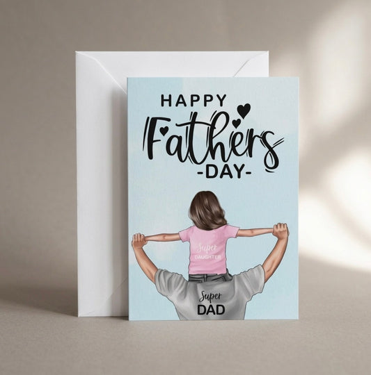 Fathers Day Card - Super dad/Daughter (Brunette)