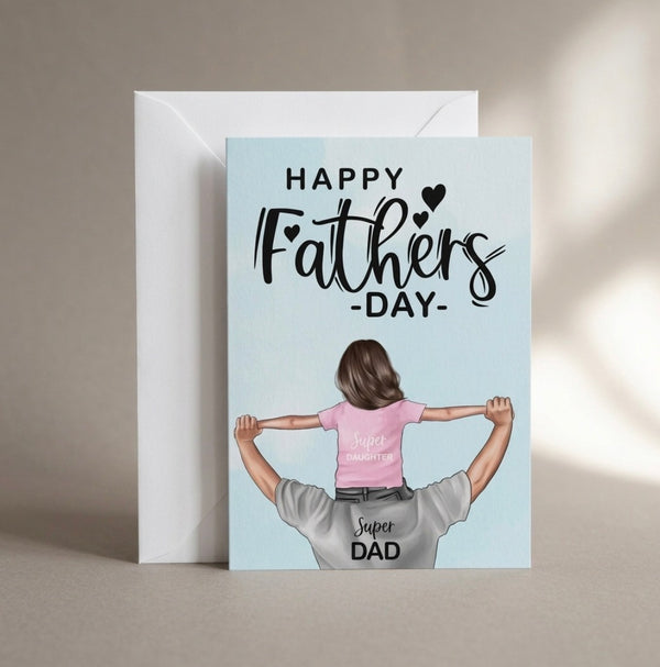 Fathers Day Card - Super dad/Daughter (Brunette)