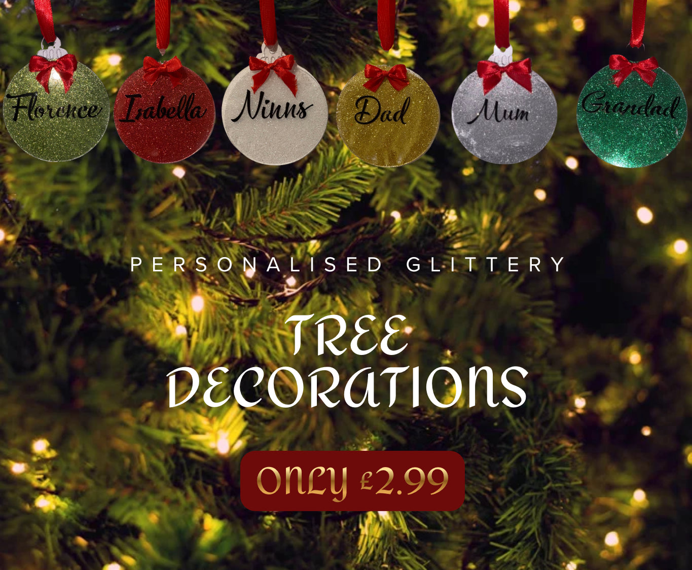 Personalised Glittery Christmas Tree Decorations