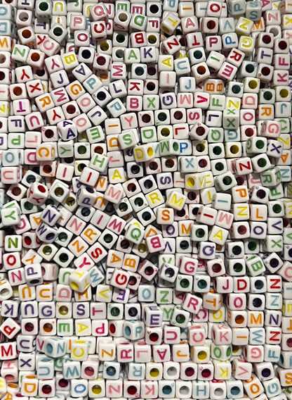 White Colourful Letter Alphabet Cube Beads