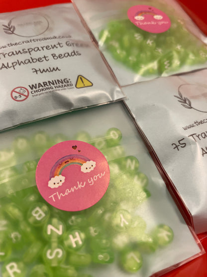 Transparent Green Alphabet Beads