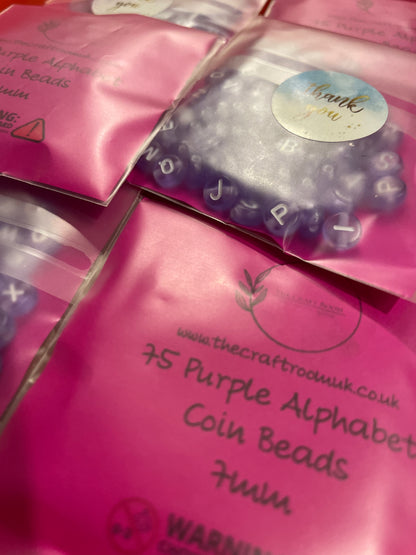 Purple Alphabet Coin Beads - The Craft Room UK
