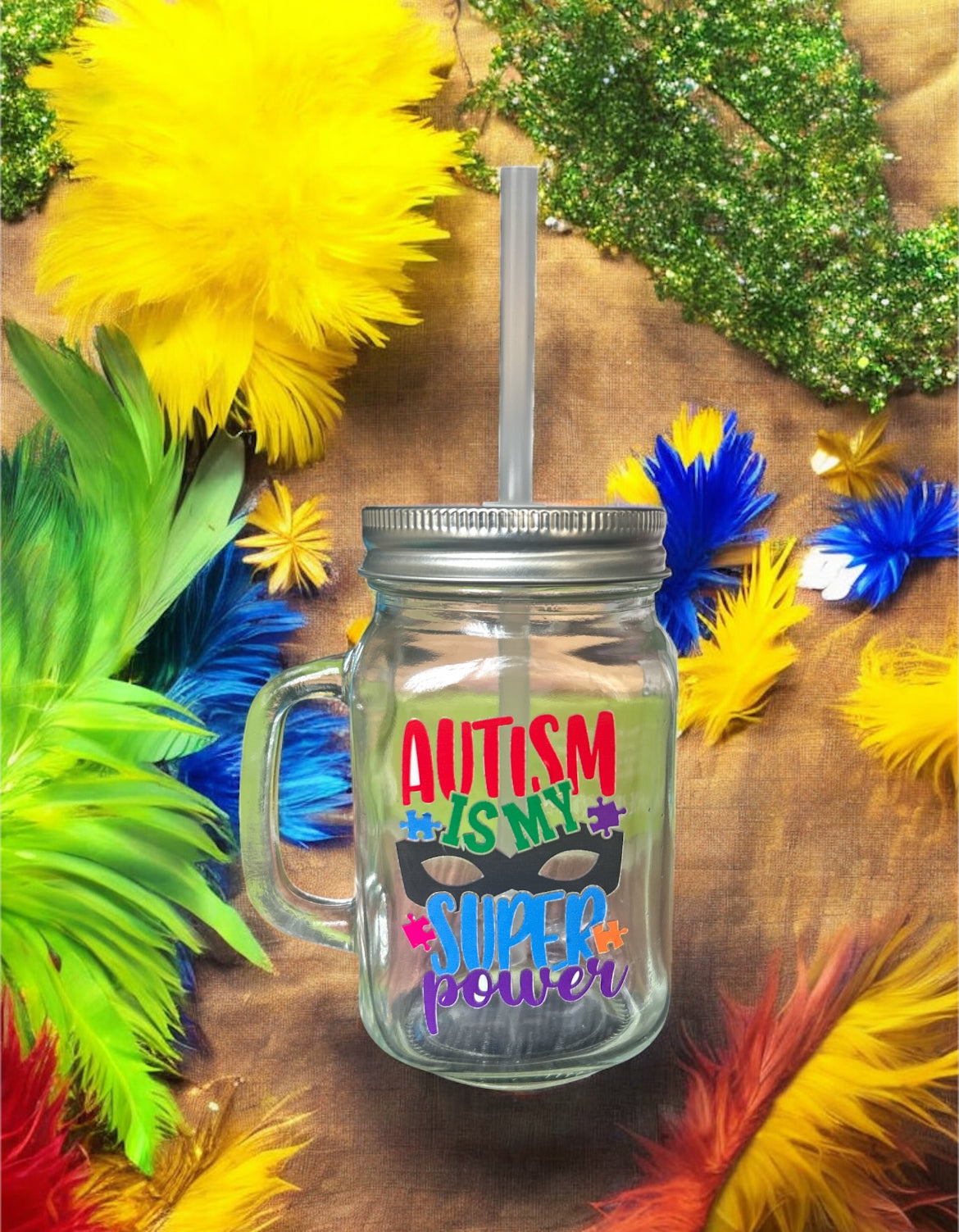 Autism Awareness Themed Mason Jar