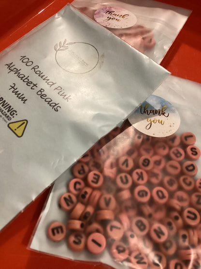 Round Pink Alphabet Beads - The Craft Room UK