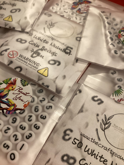 White Number Coin Beads