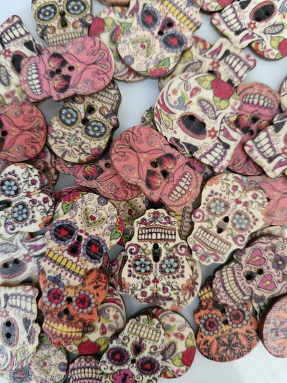 Colourful Wooden Skull Candy Buttons