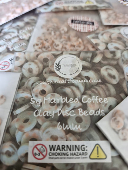 Marbled Coffee Clay Disc Beads