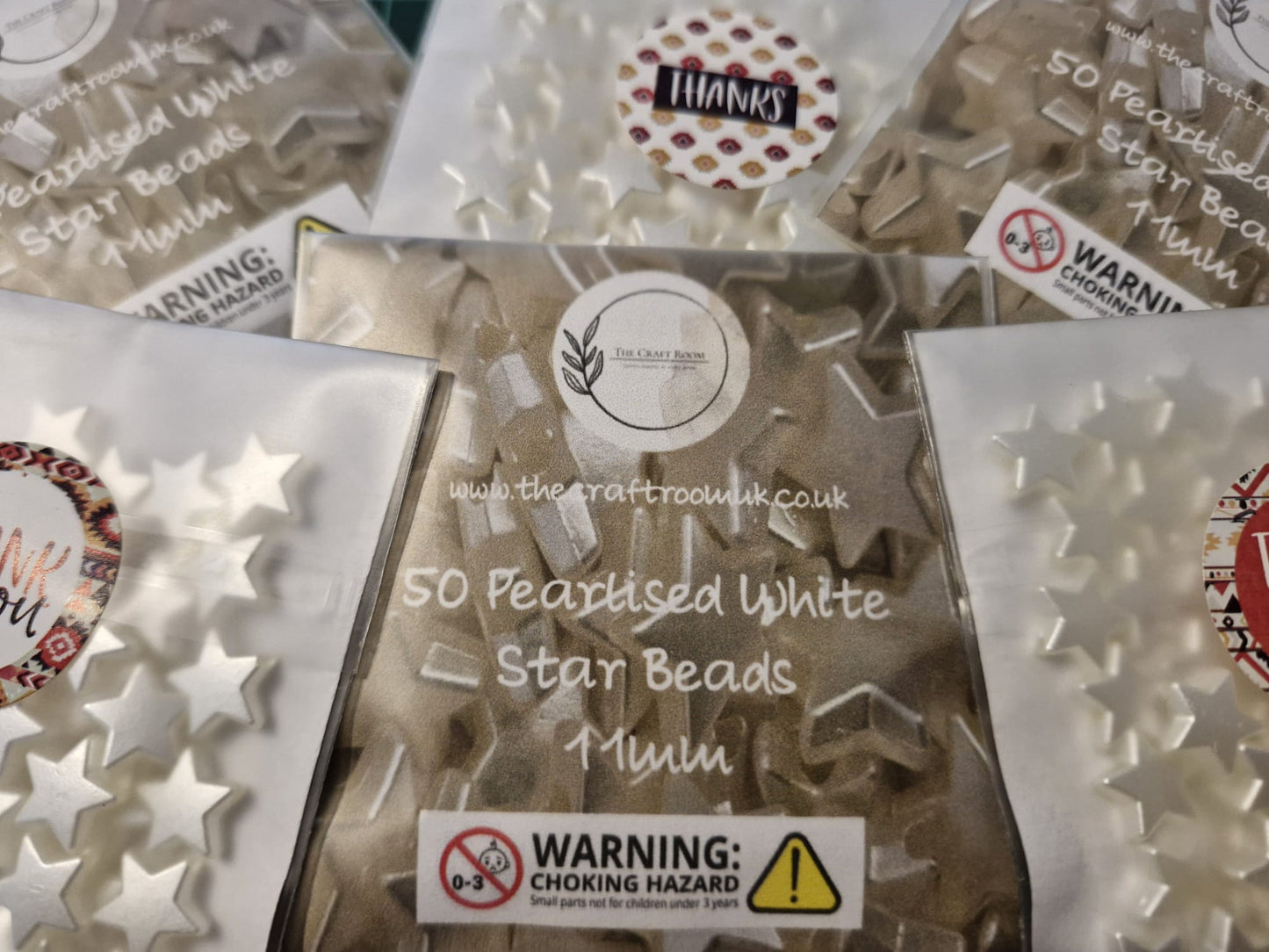 Pearlised White Star Beads