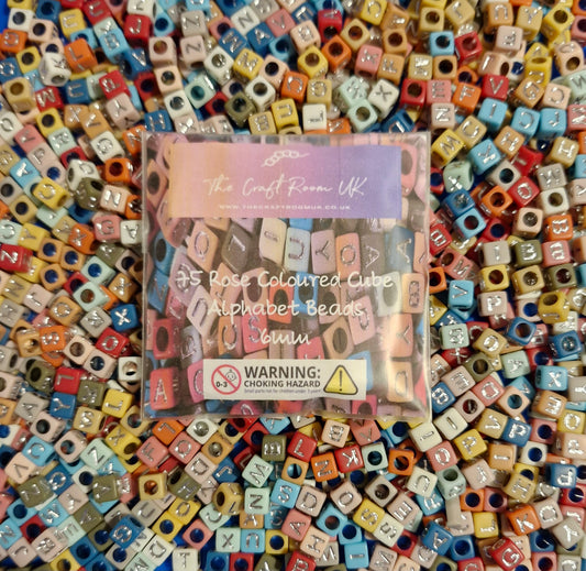 Rose Coloured Cube Alphabet Beads