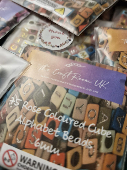 Rose Coloured Cube Alphabet Beads