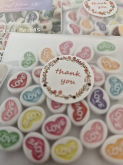 Colourful 'Love' White Oval Beads