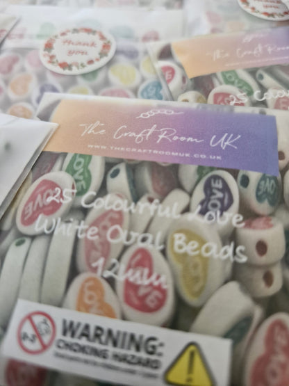 Colourful 'Love' White Oval Beads