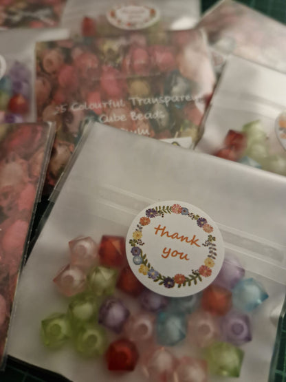 Colourful Transparent Cube Beads