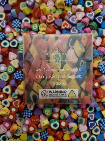 Colourful Heart Shaped Polymer Clay Beads
