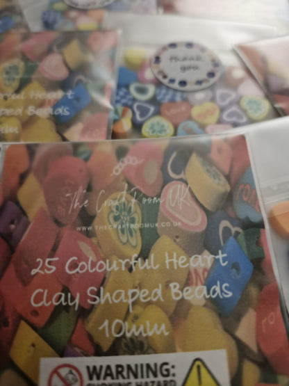 Colourful Heart Shaped Polymer Clay Beads