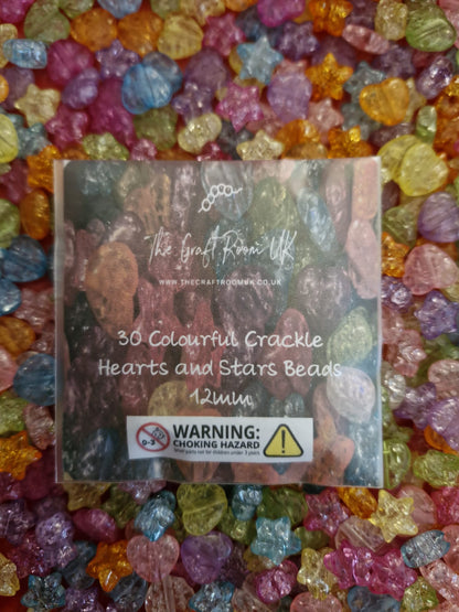 Colourful Crackle Hearts and Stars Beads