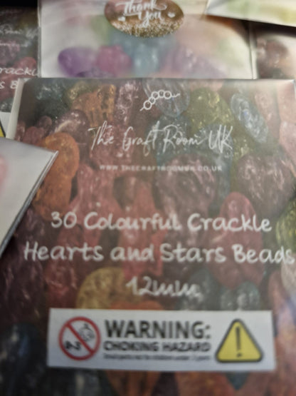 Colourful Crackle Hearts and Stars Beads