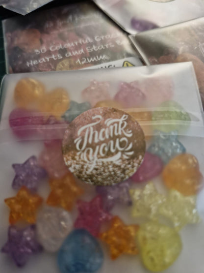 Colourful Crackle Hearts and Stars Beads