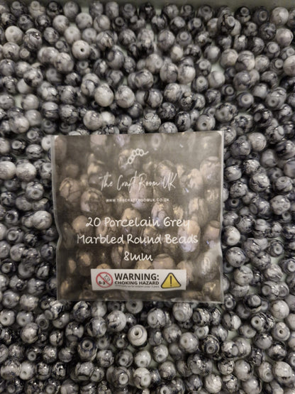 Porcelain Grey Marbled Round beads