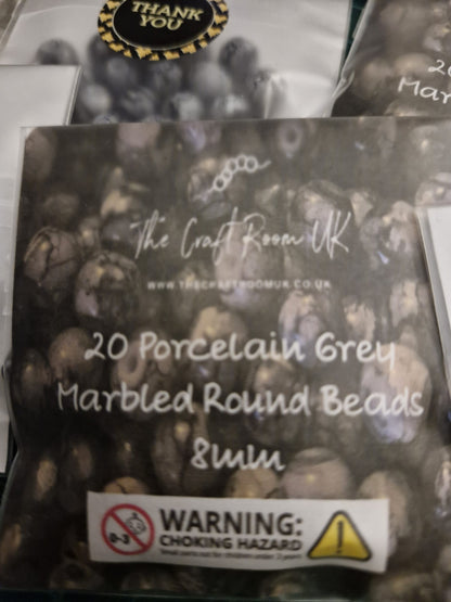 Porcelain Grey Marbled Round beads