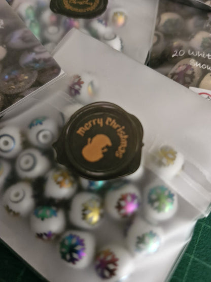 White Porcelain Iridescent Snowflake Christmas Beads