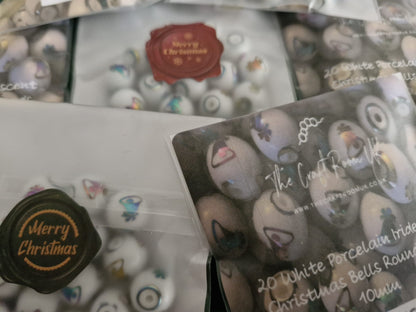 White Porcelain Iridescent Christmas Bells Beads