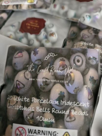 White Porcelain Iridescent Christmas Bells Beads