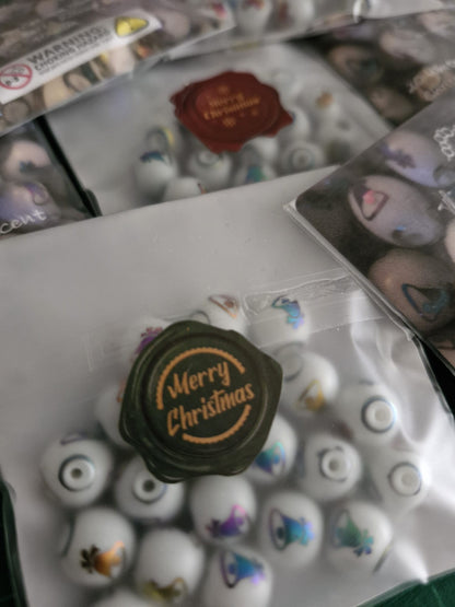 White Porcelain Iridescent Christmas Bells Beads