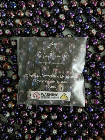 Purple Porcelain Christmas Star Beads